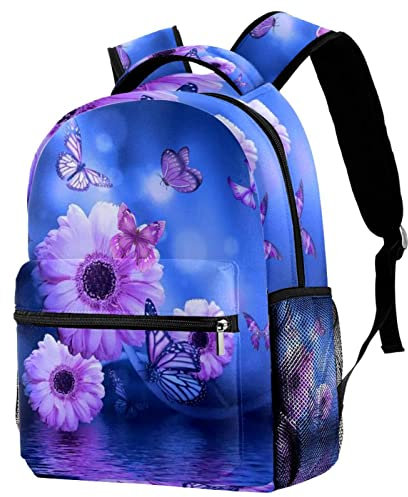 Zaino da scuola viola con farfalle e fiori per ragazzi e ragazze zaino per laptop per donne e uomini, Multicolore 1., Taglia unica, Zaini Zaino