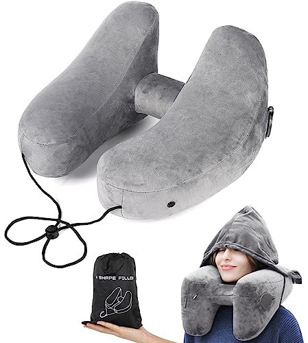 Czemo Aufblasbares Nackenkissen Reisekissen Flugzeug, Schnell Aufblasbares Nacken Kissen Flugzeug, Halskissen H Geformte Everlasting Comfort, Travel Pillow Für Reisen im Auto,Flugzeug,Zug, Grau