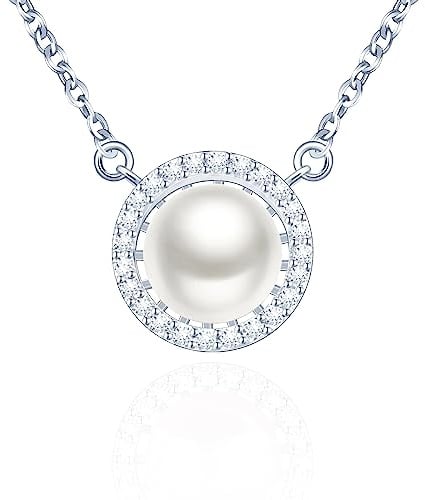 Yumilok Kette Damen Halskette Collier 925 Sterling Silber mit Zirkonia Perle Anhänger für Damen Valentinstag