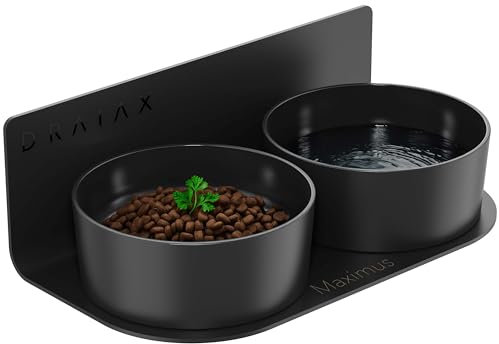 DRAIAX ElegantFeed L Hundenapf aus Keramik erhöht einfach abnehmbar – Fressnapf, Hundebar für große Hunde – Futterstation, Futternapf in schwarz zur Wandmontage