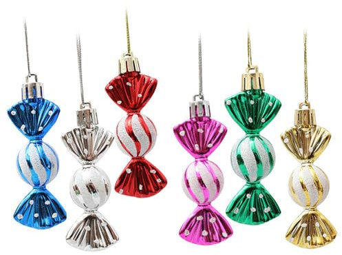 Christmas Tree Candy Ornaments Decorations Xmas Hanging Baubles Shiny Glitter Sweet Shaped 8.5CM 6PCS (Colorful)
