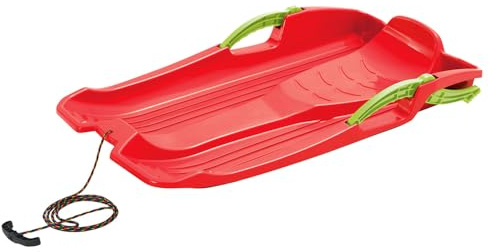 Schlitten für Kider Lenkschlitten Bob Rodel Schneegleiter mit Bremsen und Zugseil 80cm x 40cm (Rot)