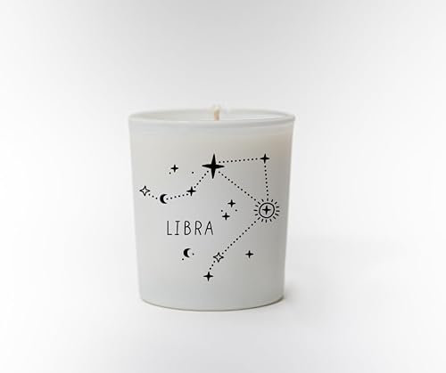 Original Soy Wax Zodiac Duftkerze Tierkreiszeichen: Waage - aus 100% veganem Sojawachs - Aromatherapie Weiße Kerzen - Sternzeichen Duftkerzen im Glas - Duft: Sandelholz