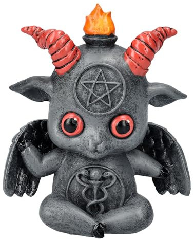 Pacific Giftware Baphomet Figur - Süßer Baphy beim Meditieren - Lustige Statue 10 cm, Gothic-Deko, Okkulte Deko, Kunststein, grau