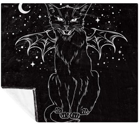 VAPOKF Creepy Black Cat with Monster Wings Soft Cozy Throw Blanket for Adult and Kids, Lightweight Microfiber Fleece Blanket for Couch Bed Sofa Travel, 59x51