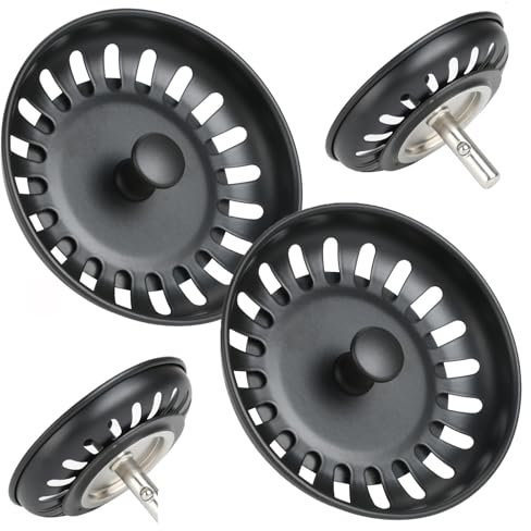 Universal Bathroom Sink Plug, 2Pack Stainless Steel Push Style Plug for Sink, Sink Plug Strainer, Plug for Bathroom Sink Hair Catcher for Bathtub Shower (Diameter 78mm) (Black)