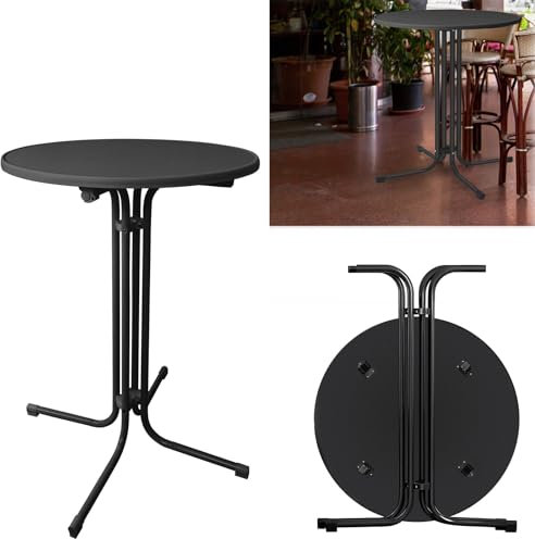 LILIIN Stehtisch Klappbar Ø 79 cm, Stabiler Outdoor Bistrotisch Rund 110cm Wetterbeständig, leichte Montage Halterung vormontiert – Kratzfest Gastro Partytisch, Stabiles Stahlrohrgestell (Schwarz)