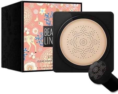 Beauty Cream, Mushroom Head Makeup Brush, Mushroom Head Air Cushion CC Cream, Beauty Concealer Moisturizing Brightening Cream Foundation (Ivory White, S)