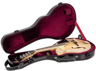 Crossrock Air Carbon Mandolin Case – Contoured for F-Style (Fits Gibson F5) | Crimson Carbon Red Finish, TSA Lock, Backpack Straps, Accessory Compartment – Elite Pro Travel Series