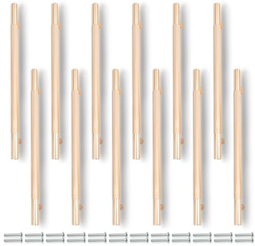 Bwintech 12 Pack Gold 218MM Knurled Cupboard Handles, 160MM Hole Centers Furniture Drawer Pulls Cupboard Knobs Cabinet Handles