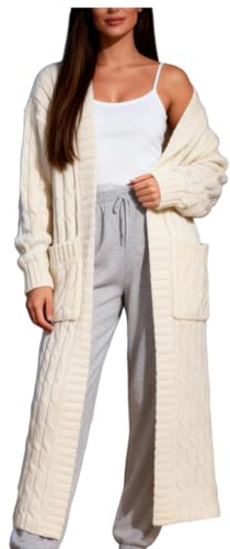 Shuanghao Women's Winter-Warm Fashion-Casual New-Sexy Sweater-Cardigan - Oversized Loose Long Sleeve Solid Color V- Neck Lightweight Cotton Soft Knitwear Chunky Ribbed Pocket Long Coats Ladies UK