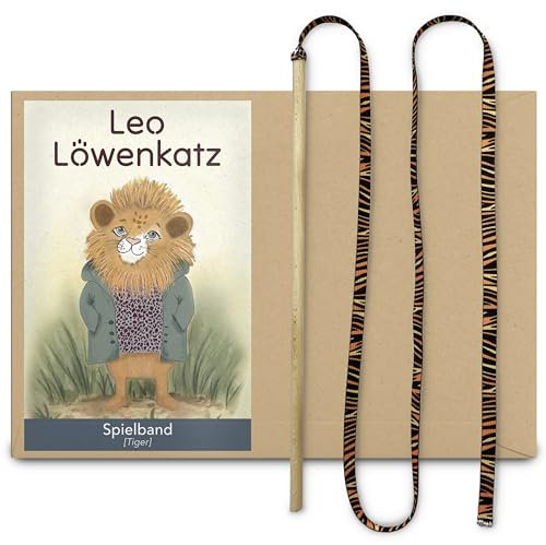 LEO LÖWENKATZ Katzenangel für Katzen. Robuster Holzstab mit extra langem Spielband und wildem Tiger-Muster. Robustes Katzenspielzeug