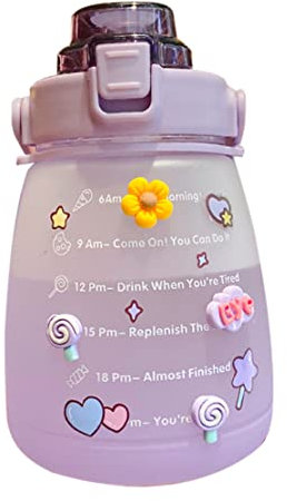 SunaOmni Bouteille d'eau Big Belly Sports Mignon tasse d'eau de motivation avec marqueur de temps Violet 1400 ml bouteille d'eau de capacité tasse d'eau de fitness bouteille de boisson de sport d