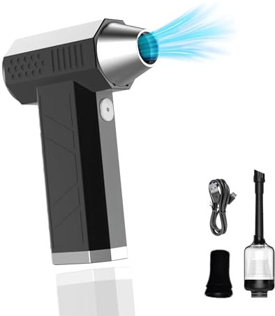 MAGIC SELECT Soplador Jet Dry. Plumero de Aire Comprimido, 130000 RPM. Soplador Eléctrico de Aluminio con 4 Velocidades y Linterna LED. Soplador de Polvo Inalámbrico para Limpieza de PC, Coche.