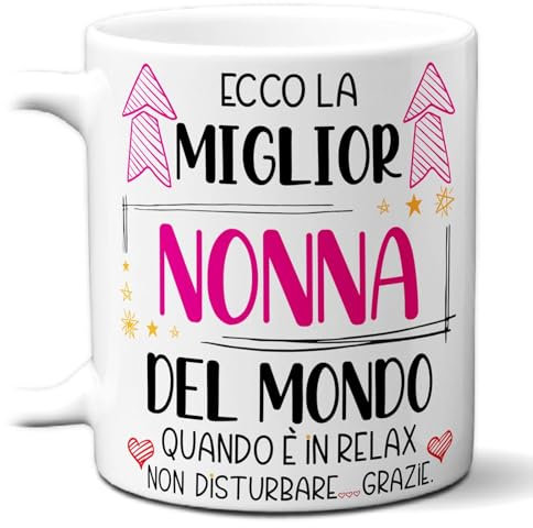 STAMPATEK Tazza Nonna Festa della Mamma Festa dei Nonni, Idea Regalo compleanno donna, Tazza Miglior Nonna del Mondo in Relax - MUG168