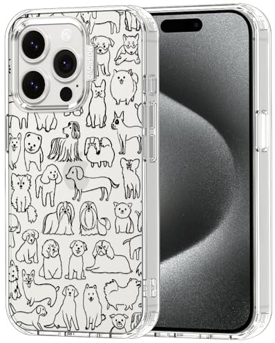MOSNOVO Case for iPhone 15 Pro, [Buffertech 6.6ft Military-Grade Drop Protection] [Anti Peel Off Tech] Clear TPU Bumper Phone Case Cover Design - Doodle Dog