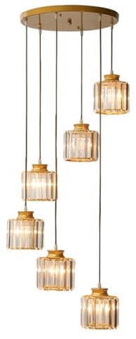 purpleq Moderne Escalier Suspendu Lustre,Plafonnier Lustre Verre Boule Suspension,Lampe Led,Grand Multi Ampoule Luminaire Suspendu Pour Salon,D'or,6 heads