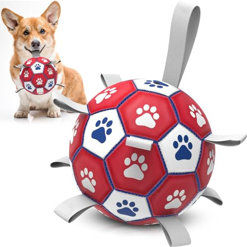 HETOO Hundeball Hundespielzeug Ball mit Griff für Hund Interaktives Schleppen von Krieg Wasser Hundebälle Spielzeug Geburtstagsgeschenk für Kleine/Mittel/Große Hunde (6 Zoll Rot Weiß)