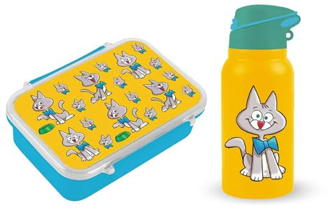 I-Drink - Kit Lunchbox + Borraccia Termica in Acciaio Inox 350ml - per Bambini - Porta Merenda - Picnic, Gite e Scuola - con Disegni di Infanzia