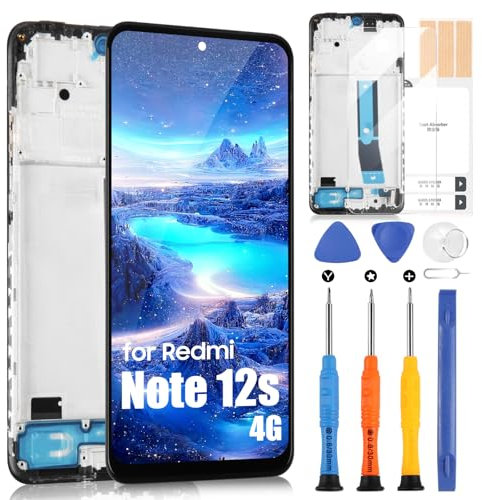 ARSSLY TFT Pantalla para Xiaomi Redmi Note 12s 4G LCD Pantalla para Redmi Note 12s 4G 2303CRA44A 23030RAC7Y LCD Display Touch Screen Assembly con kit de reparación (Negro con marco, 6.43)