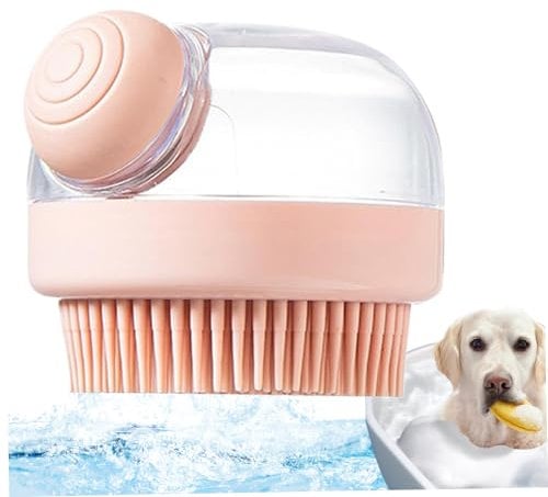 Dog Bath Brush, Silicone Dog Washing Brush with Soap Dispenser, Press Type Dog Bath Brush Scrubber, Clear Pet Bath Brush for Long Short Haired Dogs Cats