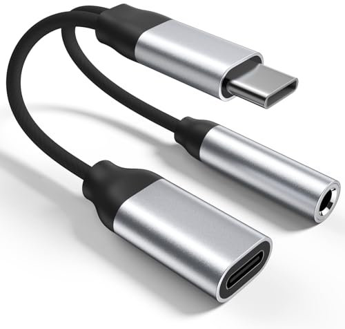 Adaptador USB C a Jack 3,5 mm (2 en 1) con Carga Rápida 60W y Audio Hi-Fi, Compatible con iPhone 15/15 Pro MAX, Samsung Galaxy S24/S23/S22 Ultra, iPd Pro, Huawai P50/P40, Xiaomi,Pixel
