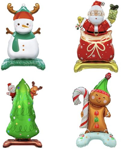 DazzJoy 8 Stück Weihnachtsdeko Folienballon Stehend, Schneemann Weihnachtsmann Weihnachtsbaum Lebkuchenmann Luftballons Stehender, XXL Deko Weihnachten Luftballon, Christmas Decorations Helium Ballons