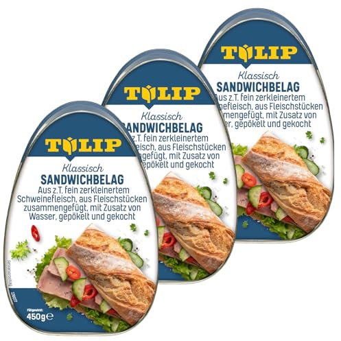 TULIP 3x 450 g Sandwichbelag aus Schweinefleisch | Frühstücksfleisch in Dosen | Zartes Fleisch in der Konserve | Saftiger Brotbelag | Ideal für Ihre Sandwich-Kreationen