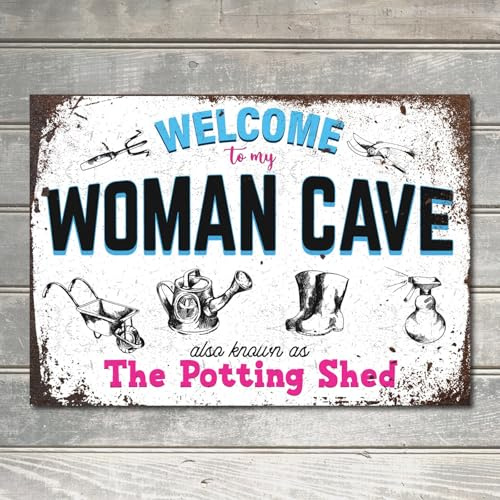 Novelty Woman Cave Potting Shed Retro Sign Christmas Birthday Gift Metal Plaque