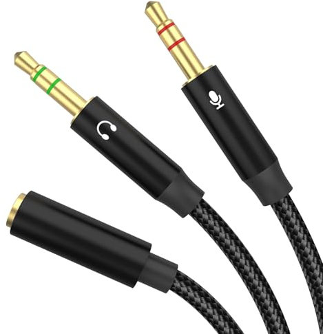 HLLYLL Audio Y Splitter Kabel Adapter, 3.5mm Buchse auf Doppel 3.5mm Klinkenstecker (Headset & Mikrofon) Headset Splitter Audio Adapter für Headset/Desktop/Laptop/PC/Gaming-Headset - Schwarz