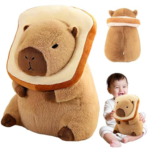 Capybara Kuscheltier- 30cm Capybara Plüschtier mit Tragbarer Toast Kopfbedeckung Niedliches Spielzeug Stofftier Plushie Plüschpuppe Cartoon Kuscheltie Geschenk für Kinder Jungen Mädchen Baby Geschenke