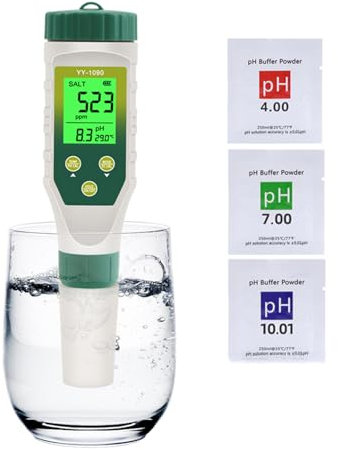 Digitales pH Messgerät 5 in 1 PH/TDS/SALT/EC/TEMP Messgerät mit LCD Display für Reservoir Tank Wasser DWC Aeroponic Garten Indoor Outdoor Growing