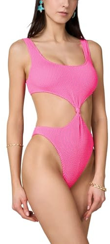 Goldenpoint Donna Costume da Bagno Crinkle - Costume Intero Senza Imbottitura e Brasiliana Posteriore con Lavorazione Arricciata Taglia S Colore Rosa