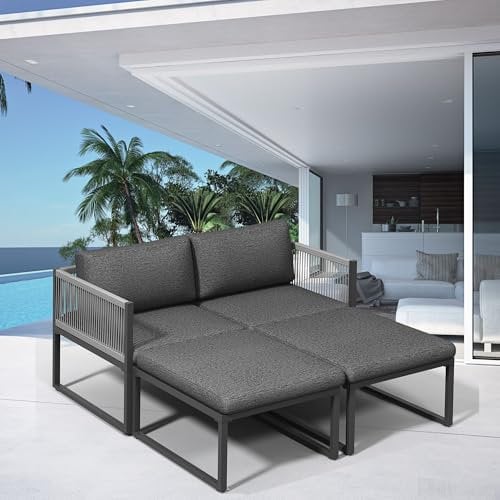 Melko Aluminium Lounge Sitzgarnitur Balkonset | wetterfest und rostfrei | Sitzgruppe variabel aufstellbare Elemente extra Dicke Wasserabweisende Kissen Essgruppe Sitzecke Outdoor
