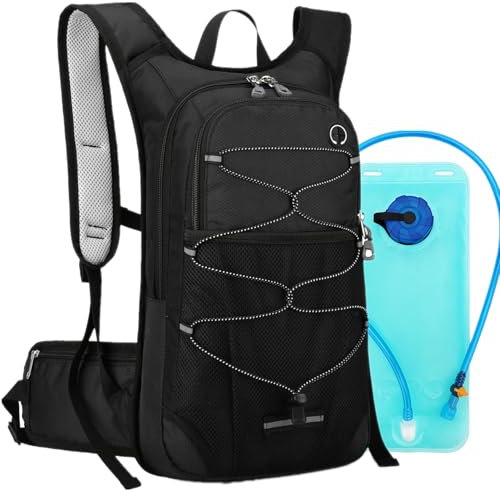 Fahrradrucksack 13L mit Trinkblase 2L MTB Rucksack Wasserdichter Laufrucksack Trinkrucksack für Damen Herren Sportrucksack Hydration Reiserucksack für MTB Mountainbike Ski Outdoor Sport (Schwarz)
