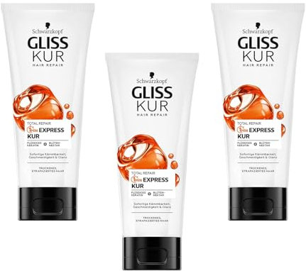 3x Gliss Kur 1-Minute Express Kur Total Repair Haarkur mit Keratin schützt die Haarfasern und verschönert die Haarstruktur, schon nach 1 Minute wirksam,200ml (3er Pack)