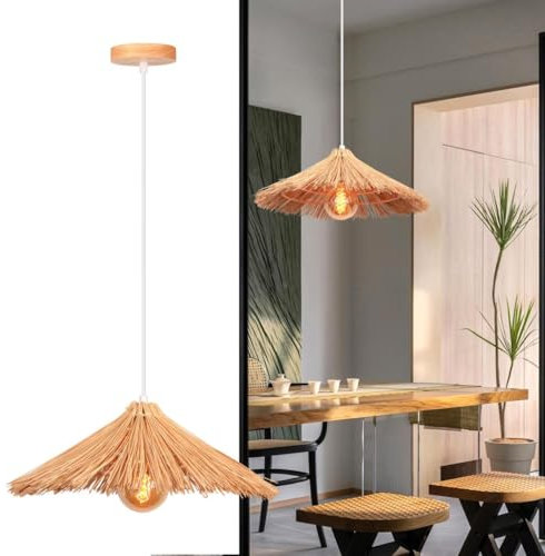DLGLOLIN Suspension Luminaire Intérieur Bohème Lustre en Bambou Naturel Lampes Suspendues en Paille E27 Bois Plafonnier pour Restaurant Salon Chambre Café