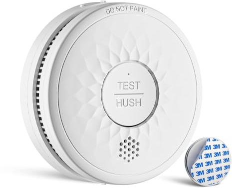 Rauchmelder 10 Jahre Lebensdauer, 5 Jahre Batterie（AA）, ohne Blinkende LED Feuermelder Din EN14604 TUV Zertifiziert 1er-Pack