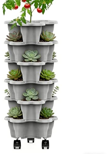 Jardin Vertical Potager - Support à Fraises Roulant 6 Niveaux Empilable - Tours potagères pour légumes - Pour l'Extérieur, la Maison, le Balcon, le Jardin, le Patio, la Serre, le Jardinage, et la Cult