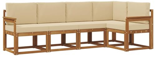 vidaXL Sofa Set mit Kissen 5 pcs Natur und Beige, Gartenlounge, modernes Outdoor-Sofa, sectionale Möbel, langlebiges Patioset, Bequeme Terrassen-Sitzgelegenheit
