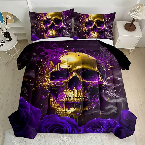 UGZDEA Bettdecke 135x200 Ganzjahresdecke, Totenkopfdruck Steppdecke, Schlafdecke Sommer Lightweight Quilt, Weiches Mikrofaser Gesteppte Duvet Schlafdecke mit 2 Kissenbezug 80x80cm (H, 135x200cm)
