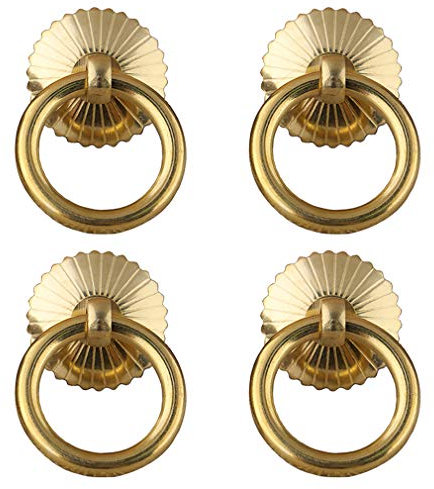 Tiazza 4 Stück chinesischer Stil Antik Messing Ring Ziehgriff Küche Schrank Schrank Schublade Möbel Hardware Retro Stil klein Pull Ring (Gold)