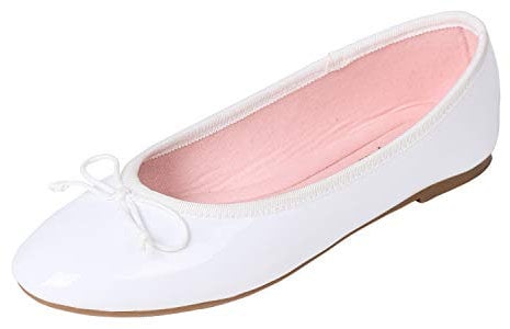 Feversole Women's Macaroon Colorful Memory Foam Cushion Ballet Flat Pumps Patent White UK Size 5