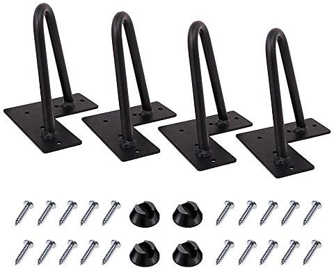 Patas de horquilla 4 pulgadas juego de 4, DIY muebles metal patas de mesa perfectas para gabinete, armario, gabinetes de TV, cajones, mesita de noche, 3/8 diámetro negro satinado