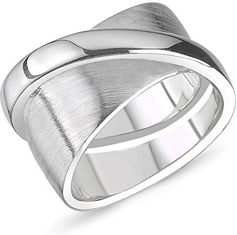 Vinani Design Doppel-Ring flach und abgerundet glänzend mattiert 925 Sterling Silber Größe 52 (16.6) 2RCA52