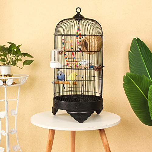 XXXXW Vogelhaus Käfig 75CM Metall Edelstahl runder Käfig Parrot Perle Vogelkäfig Kreative Runde Kanarischen Vogelkäfig mit Leiter hängenden Spielwaren Vogelvoliere Vogelkäfig (Color : Black)