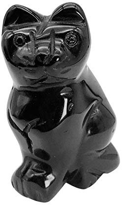 Favoramulet - Figurine chat porte-bonheur en obsidienne noire naturelle de 5 cm