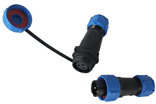 230V 12V IP68 13mm 2,3-polig, 2-Pin, 3Pin Rundstecker, Buchse, Verbinder Stecker mit Deckel, Steckverbindung, Steckverbinder wasserdicht für Garten Boot KFZ (3-Pin)