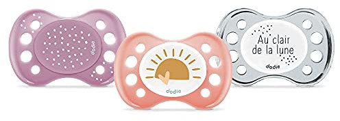 DODIE , Sucettes Anatomiques Jour et Nuit ,Tetine pour bébé , 0-6 mois , Sans BPA, Résistante , Rose, Fille , Lot de 3 - dont 1 phosphorecente