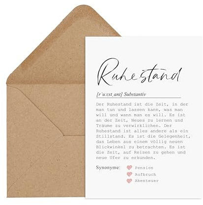 Postkarte RUHESTAND Definition inkl. Briefumschlag Geschenk Ruhestand